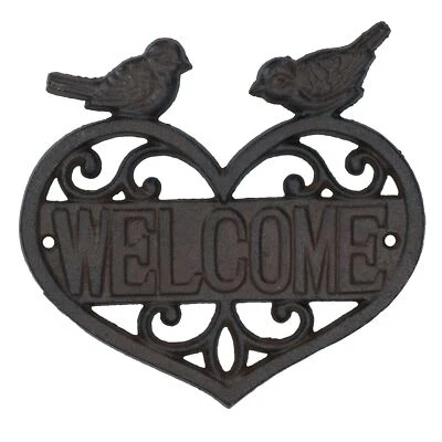 AB TOOLS Insegna in ghisa Welcome Birds targa porta parete casa cancello recinzione palo rustico