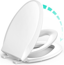 Elongated Toilet Seat with Built-In Toddler Trainer, Slow Close, Heavy Duty