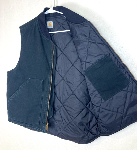 Vintage Gilet da lavoro Carhartt uomo grande nero trapuntato foderato tela d'anatra - Foto 7 di 7