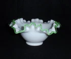 Vtg Fenton Milk Glass Emerald Green Crest Ruffled Bonbon Dish Bowl - Beautiful!