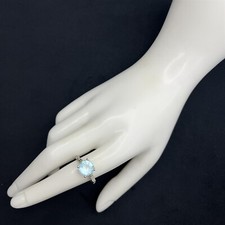 Large Round Aquamarine Baguette White Zirconia Sterling Silver Ring Size 8