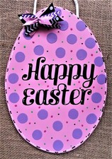 HAPPY EASTER EGG Door SIGN Wall Art Hanger Hanging Plaque Seasonal Spring Decor