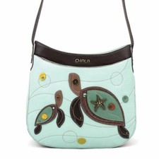 NEW CHALA LIGHT BLUE TEAL TURTLE CRESCENT CROSSBODY TOTE BAG PURSE FAUX LEATHER