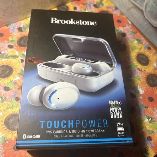 Brookstone Touch Power Two EARBUDS Bulit-in Powerbank Dual Charging 12hrs Play - Picture 2 of 13