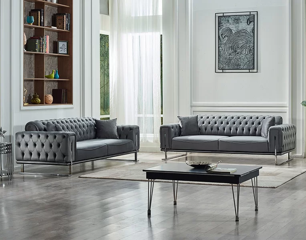 Luxus 2X Sofa Dreisitzer Couchen Chesterfield Grau PolstermöBel Wohnzimmer-image