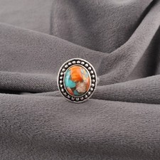 Valentines Sale 925 Sterling Silver Oval Natural Spiny Oyster Band Sister Ring