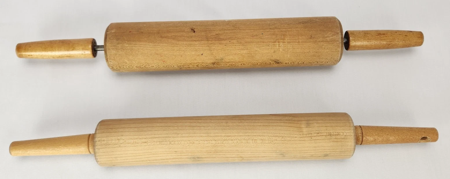 VTG 2 Wooden Rolling Pins w/ Handles Farmhouse Country Kitchen Rustic Baking