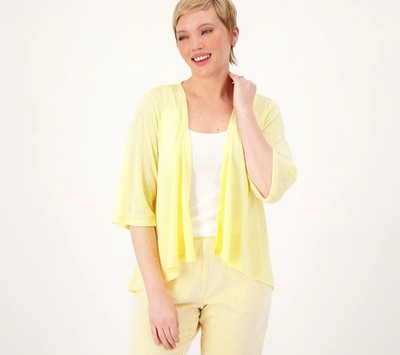 Denim & Co. Essentials Slub Knit Drape Front Cardigan Pale Yellow 4X A596320