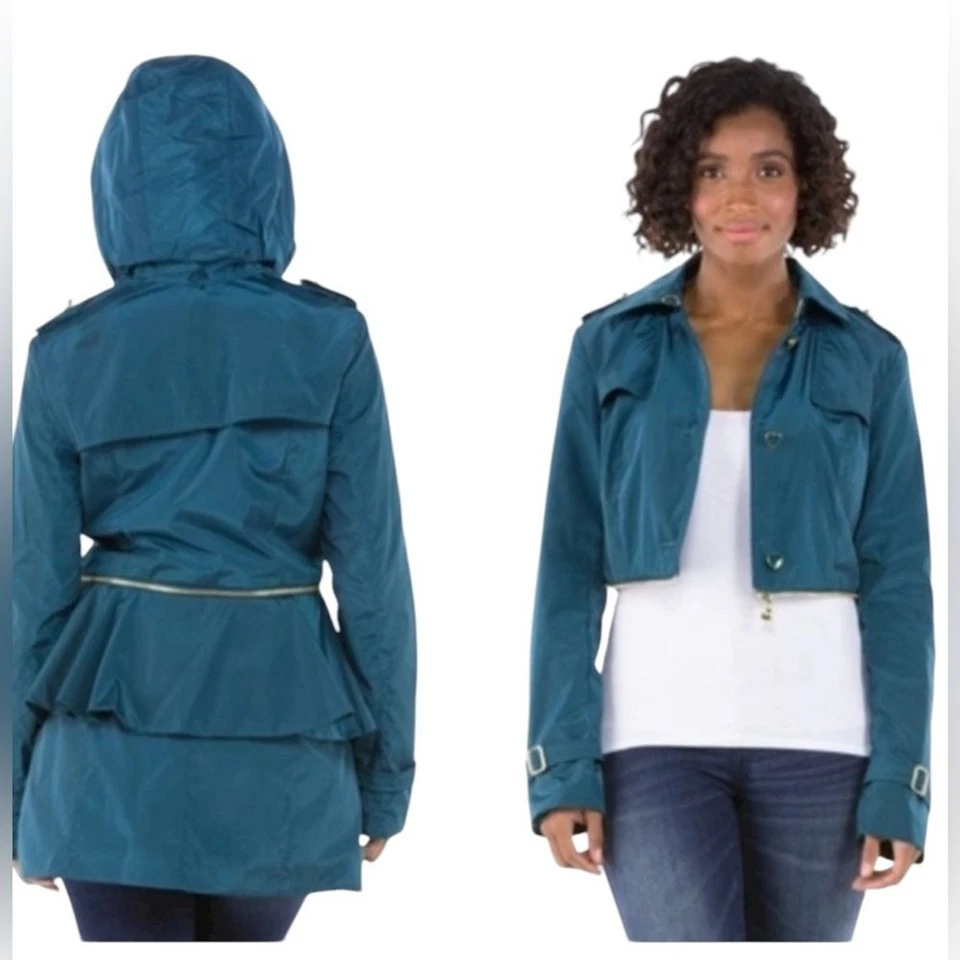 Betsey Johnson Teal Convertible Anorak Peplum Jacket Size L - Image 4 of 4
