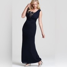 Adrianna Papell Navy Floor Length Beaded Sleeveless Evening Gown Dress Size 4