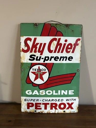 Vintage 1959 Texaco Sky Chief Supreme Petrox Porcelain Gas Pump Sign