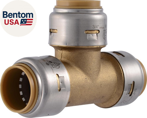 Max 3/4 Inch Tee, Push to Connect Brass Plumbing Fitting, PEX Pipe, Copper, CPVC