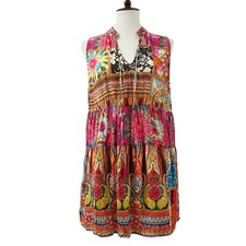 Ruby Yaya Women's XL Patchwork Floral Tiered Sleeveless V Neck Top Tunic Dress