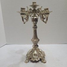 Vintage 5 Candle 4 Arm Candelabra Silver Tone Opera Victorian Mantel Ornate