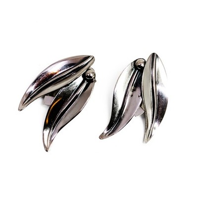An elegant pair of sterling silver designer earrings by renowned Danish #70981