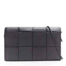 BOTTEGA VENETA Cassette black maxi woven intrecciato leather crossbody mini bag