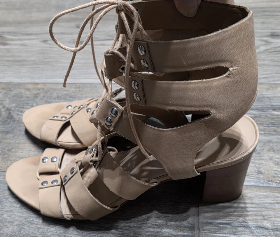 Loeffler Randall Mujer Hana Cuero Tostado Gladiador Bloque Tacones Talla 10 B Foto 2 de 4