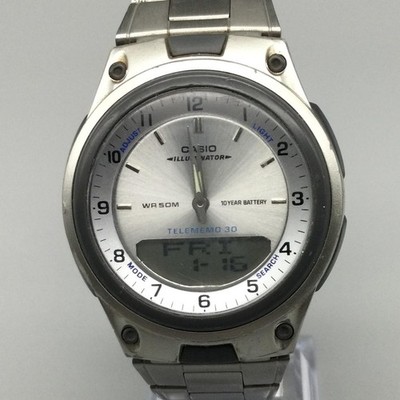 Casio 2747 AW-80 Mens Watch 40mm Silver Telememo 30 Digital Illuminator 50M 7.5''
