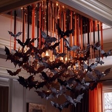 104 Pcs Halloween Hanging Bats Decorations DIY Halloween Bat Ceiling Decor Kit F