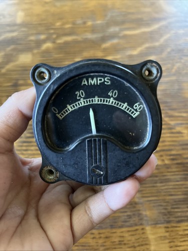 VINTAGE AIRCRAFT AMP GAUGE AMMETER 0-60 WW2 ERA COCKPIT INSTRUMENT AVIATION