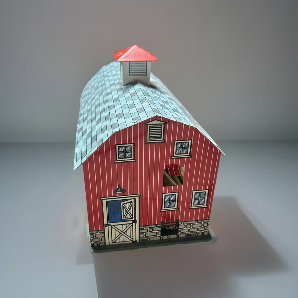 Vintage Ohio Art Co. Metal/Estanho Celeiro e Silo Playset com Animais Plásticos (Sem Caixa) - Imagem 3 de 4