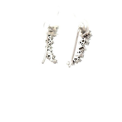 10kt White Gold .80ct tw Ear Climber Diamond Cluster Earrings - Picture 3 of 5