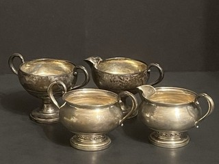 (2) Sets Sterling Silver Weighted Creamers And Matching Sugar Bowls