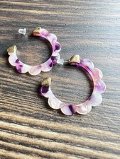 Colorful Hoop Earrings Pink Purple White Flower Earrings