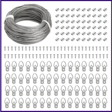 Picture Hanging Kit 100 Feet Braided Hanging Wire, 60 Pcs D Ring Picture Hanger