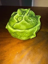 Vintage Holland Mold Cabbage Lettuce Serving Bowl W/ Lid Ceramic MCM Vegetables