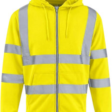 Image of Hi Vis Zipped Hooded Sweatshirt High Visibility Safety Hoodie Brushed Fleece