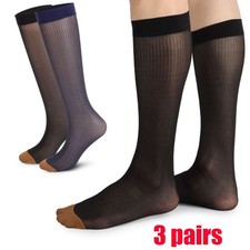 3 Pairs Mens Ultra Thin Dress Socks Silk Sheer Business Socks Soft Chinlon Work