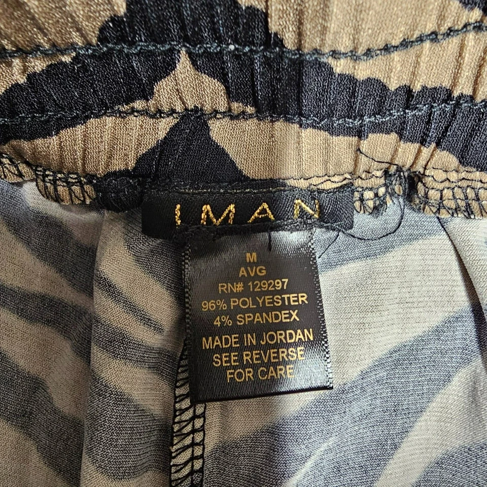 Iman Palazzo Pants Pull-On Slinky Zebra Print Wide Lined Boho Office Mob Wife - Image 3 of 4