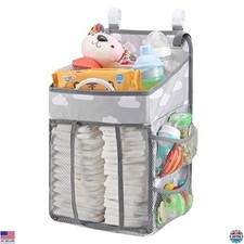 Hanging Baby Diaper Caddy Organizer, Crib Storage Bag for Nursery, Grey Cloud