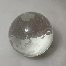 Vintage World Globe Earth Paperweight Etched Frosted Crystal Glass Clear