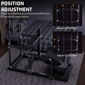 Hottoby 3060 Aluminum Racing Sim Cockpit Stand With Black Seat TV Stand Logitech