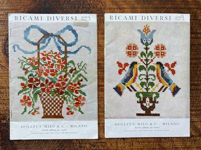 2 DMC Ricami Diversi Cross Stitch Album Booklets 2 & 8 Dollfus Mieg Milano