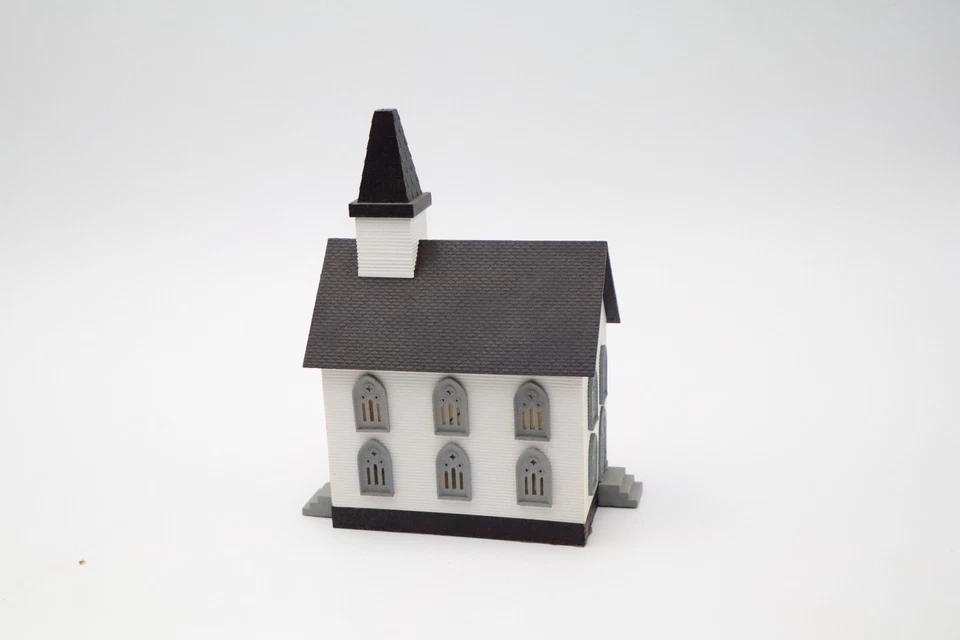 Antigo edifício de igreja escala HO 6” de altura capela branca com campanário Plasticville - Imagem 2 de 4