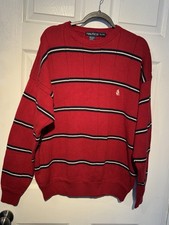 Nautica Sweater Red Navy White Stripe Sailboat Logo Size XL Crewneck c1815