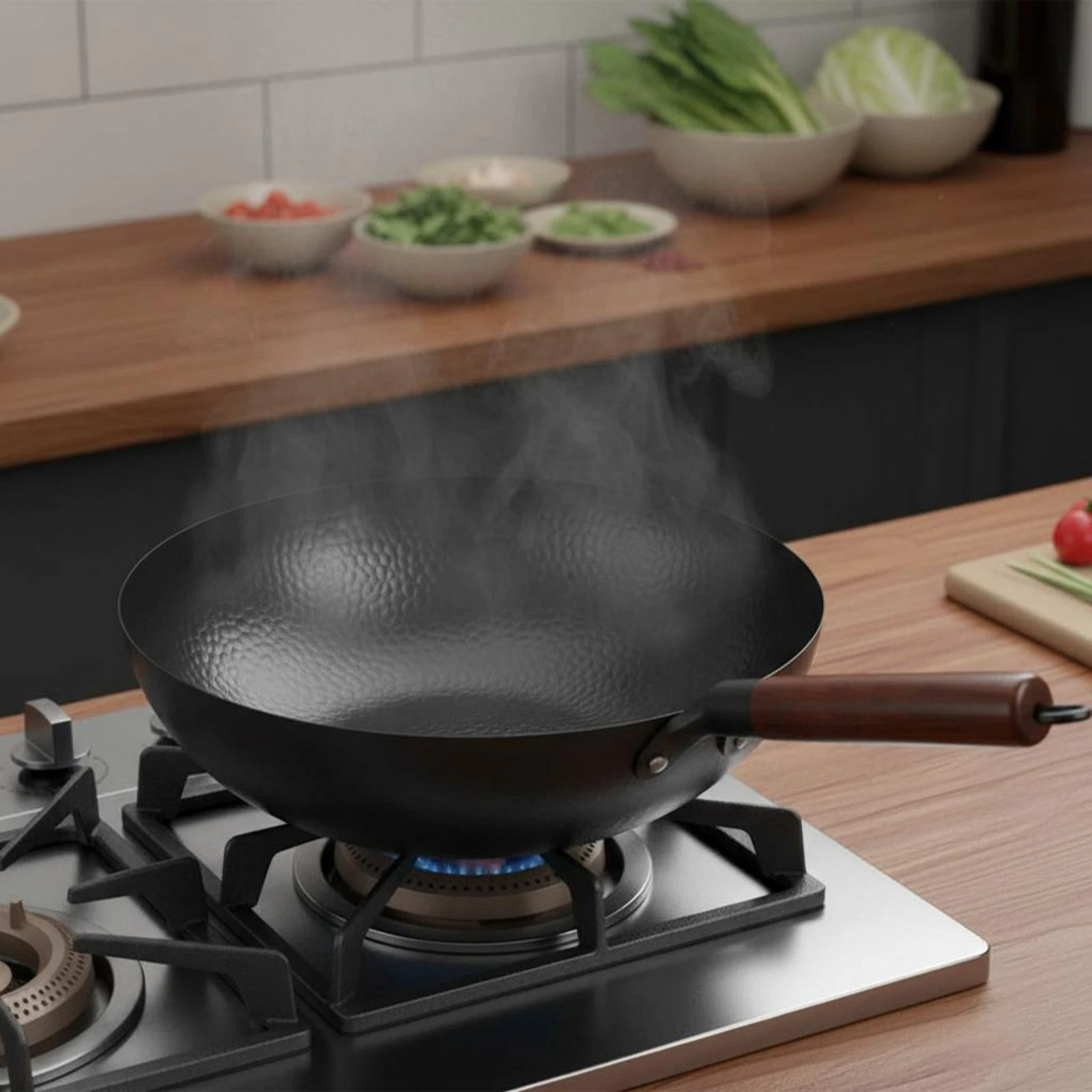 Hand Hammered Wok Wooden Handle Cookware Less Smoke for Kitchen
Opens in a new window or tab