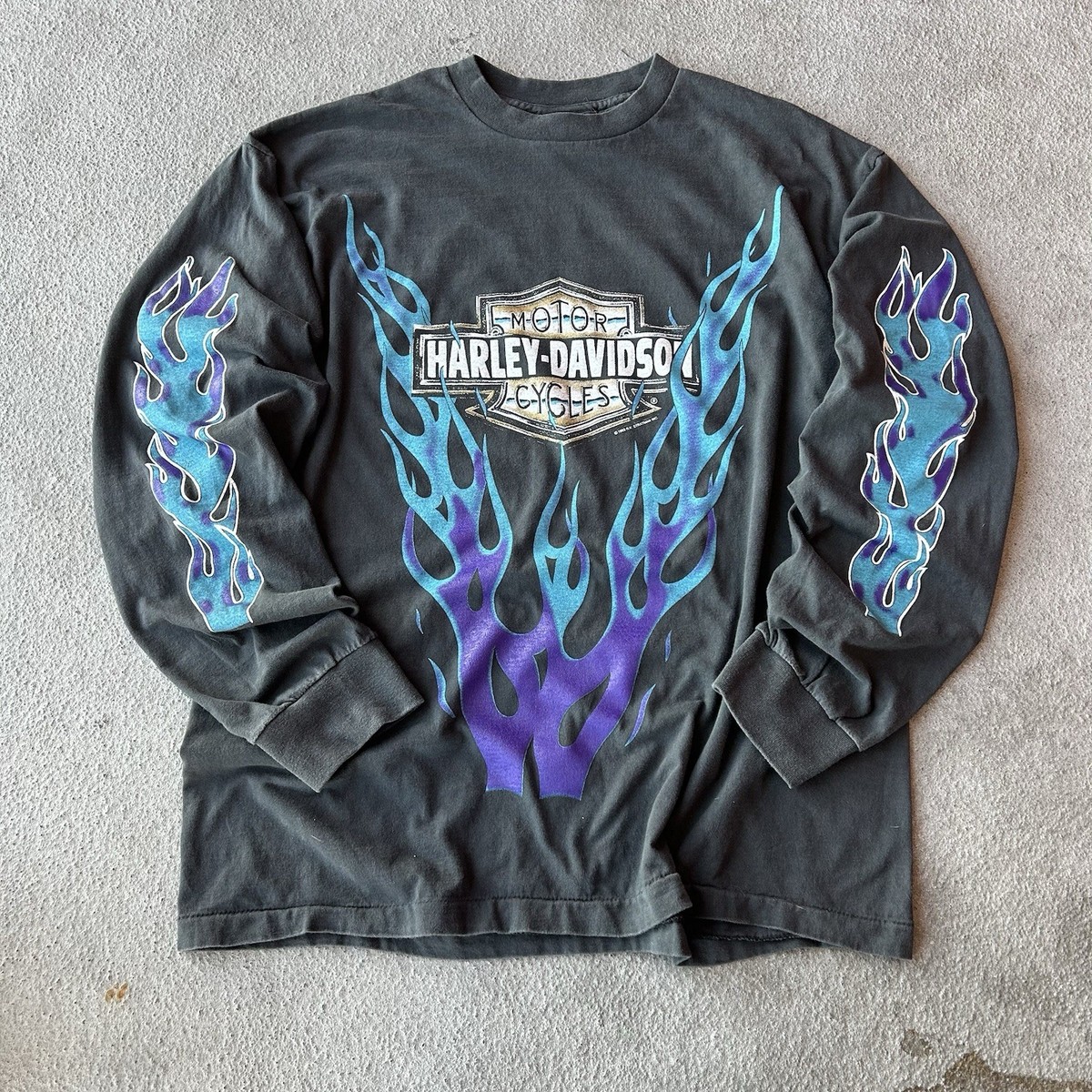 Vintage REPRINT Harley Davidson Blue Flame Long Sleeve T Shirt XL