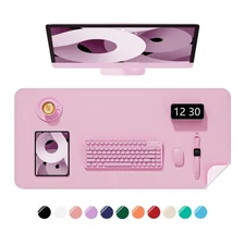 30x14 Inch Pink PU Leather Non-Slip Desk Mat Large Mouse Pad Writing Mat