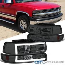 Fit 99-02 Silverado 00-06 Tahoe Suburban LED Tube Headlights+Bumper Lamps Smoke