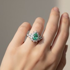 Natural Emerald Pear Cut Gemstone 925 Sterling Silver Handmade Rings Size 7.25