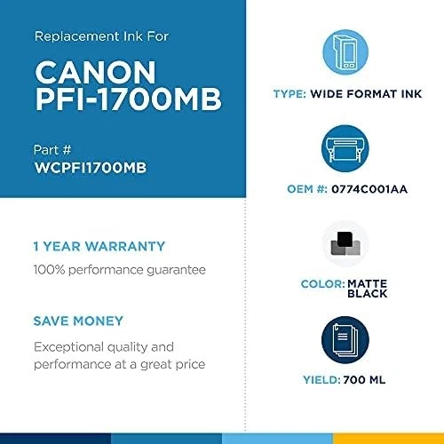 CIG CLOVER 0774C001AA Replacement Ink Cartridge Black Replaces Canon PFI-1700MBK - Image 3 of 4