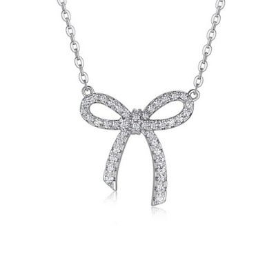Round Moissanite Bowknot Pendant Necklace 925 Sterling Silver Chain Pass Tester