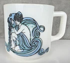 Vtg. KMA 1976 Milk Glass Astrological 8oz Mug AQUARIUS Designed by Beverly RARE