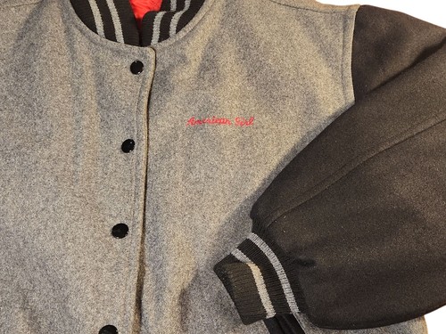 American Girl Varsity Letterman Jacket Mediu Youth Gray Quilted Snap Embroidered - Picture 6 of 6