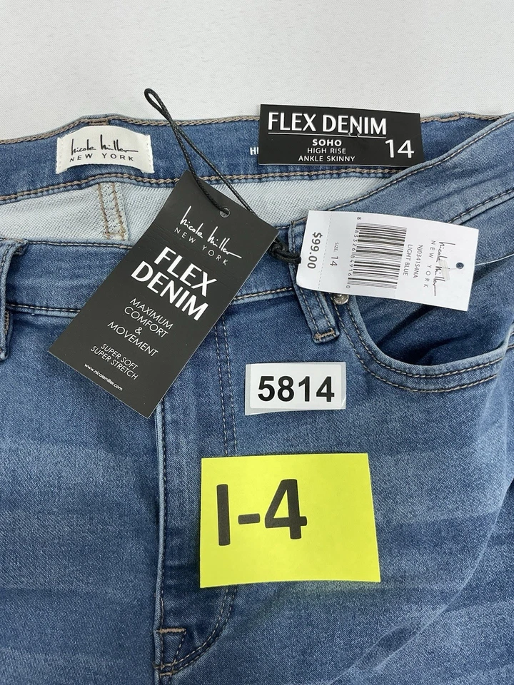 Womans Nicole Miller NY Soho High Rise Ankle Skinny Flex Blue Jeans 14 NWT  - Image 3 of 4