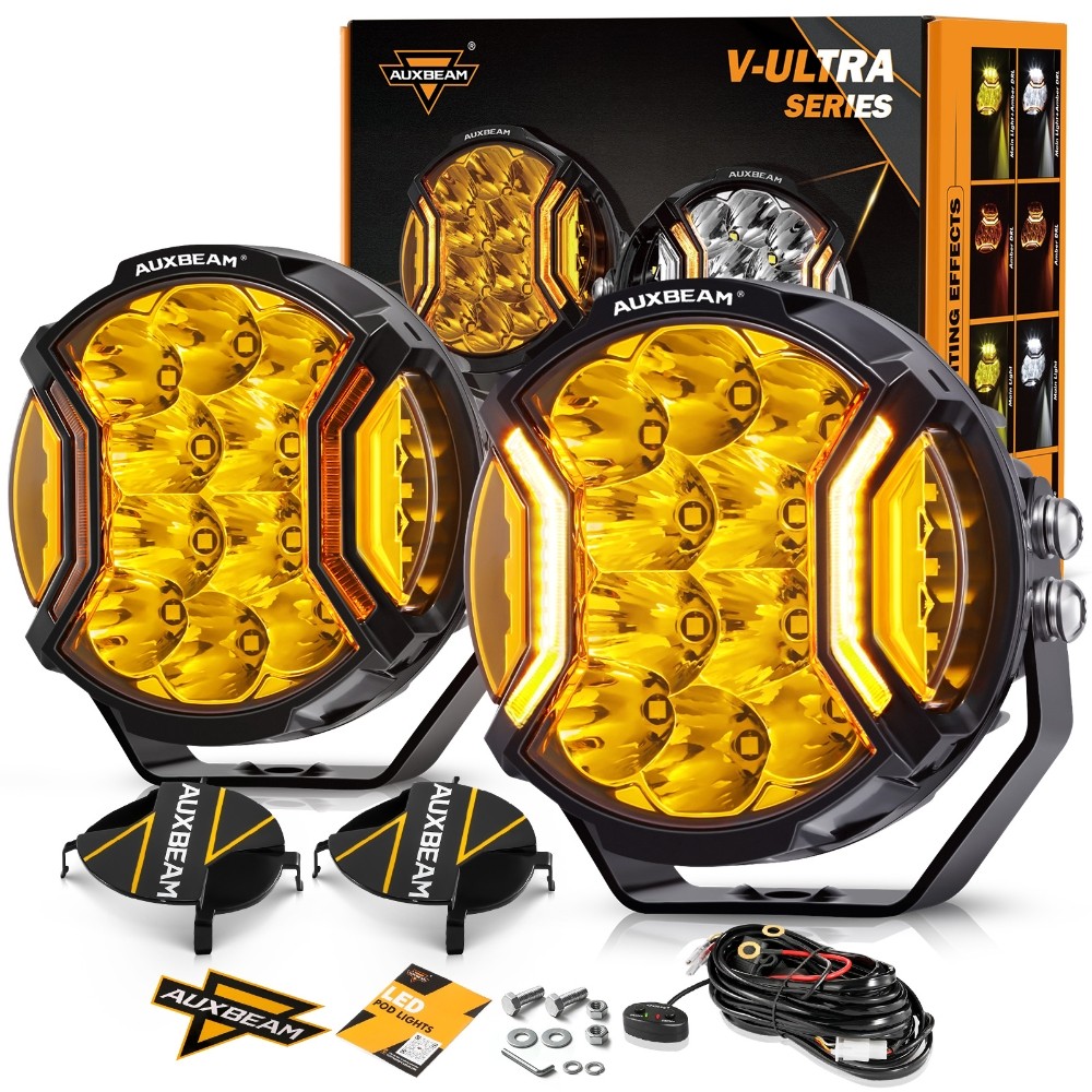 AUXBEAM V-ULTRA 5 Inch 172W LED Side Shooter Amber/White Pod Lights w/ Amber DRL